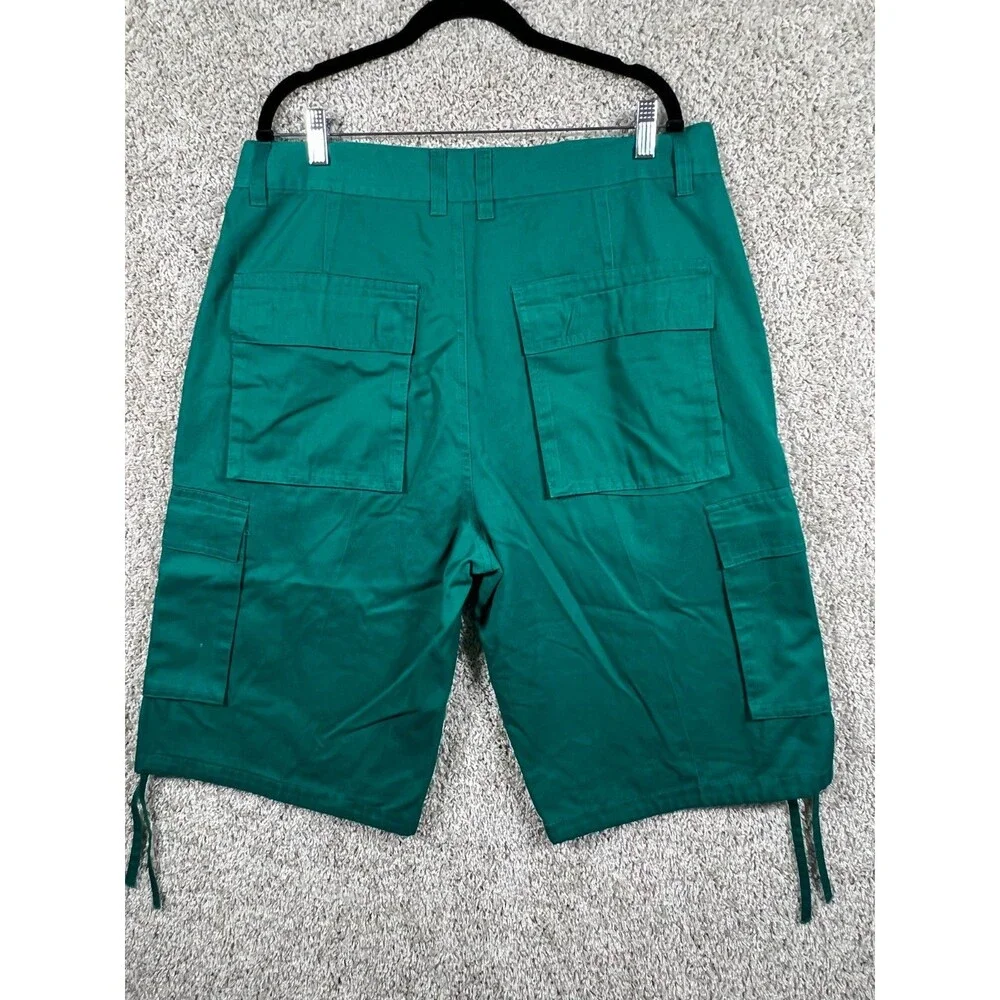 Access Men’s Green Cargo Shorts Casual Utility Pockets Drawstring Hem Size 38 - Picture 7 of 9